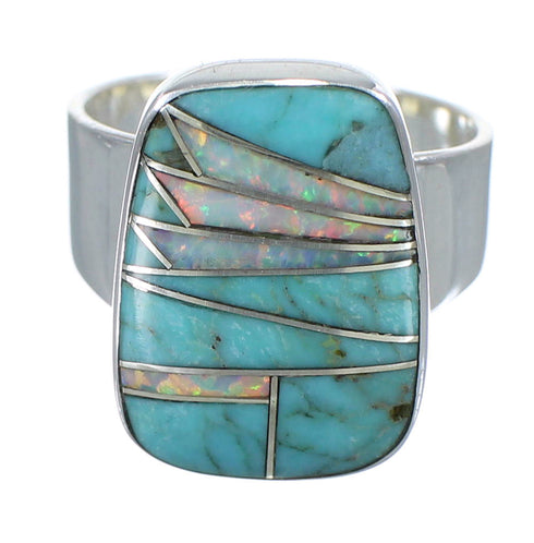 Silver Southwestern Turquoise And Opal Inlay Ring Size 6-3/4 AX83342